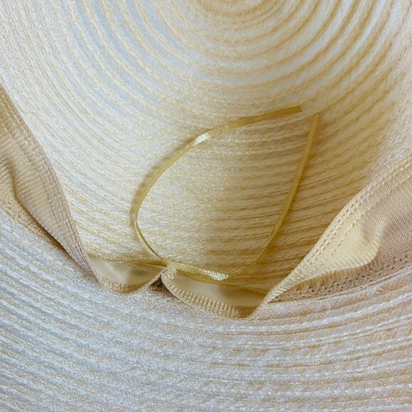 Bellady Wide Brim Church Hat VTG Champagne Wedding Sinamay Formal Church Derby - Picture 9 of 11